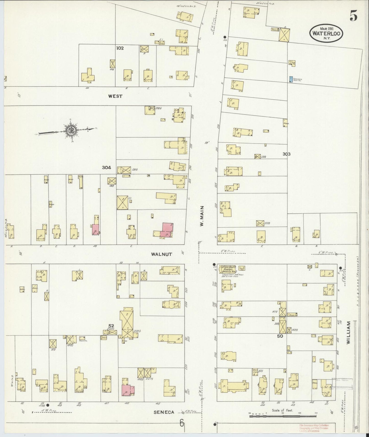 Sanborn Fire Insurance Map from Waterloo, Seneca County, New York (1911), Sheet #0005 - Historic Sanborn Fire Insurance Map Print, vintage old map wall art, antique decor, genealogy gift, New York New York map
