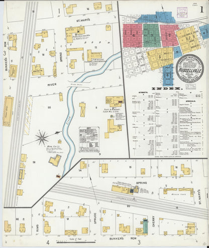 Sanborn Fire Insurance Map from Russellville, Pope County, Arkansas (1904), Sheet #0001 - Complete Map Set gallery image, historic Sanborn map, vintage wall art, Arkansas Arkansas
