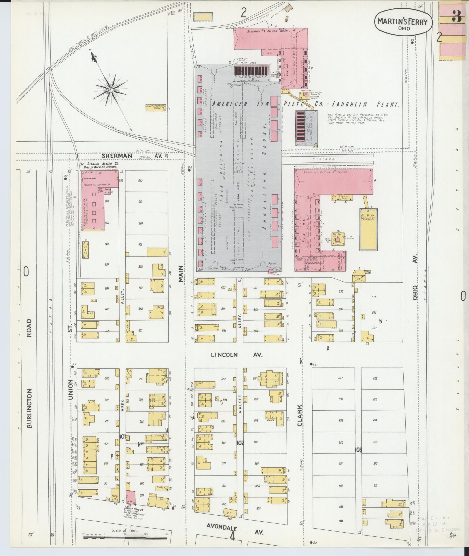 Sanborn Fire Insurance Map from Martins Ferry, Belmont County, Ohio (1900), Sheet #0003 - Historic Sanborn Fire Insurance Map Print, vintage old map wall art, antique decor, genealogy gift, Ohio Ohio map