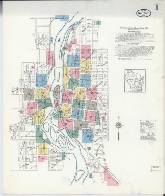 Sanborn Fire Insurance Map from Wausau, Marathon County, Wisconsin (1912), Sheet #0001 - Complete Map Set gallery image, historic Sanborn map, vintage wall art, Wisconsin Wisconsin