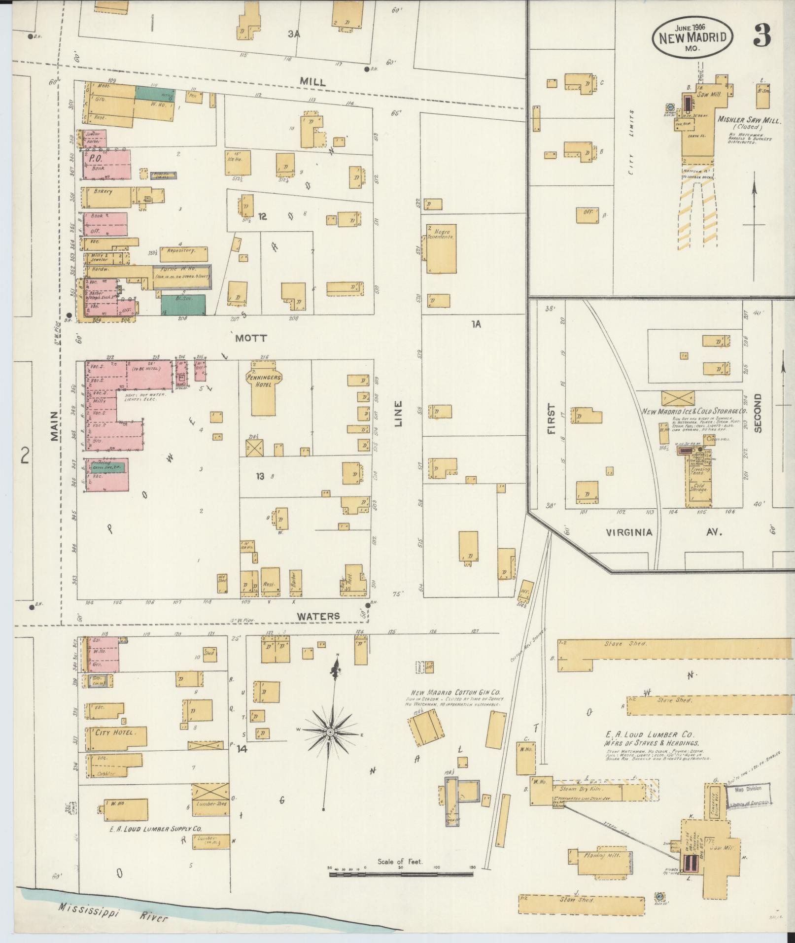 Sanborn Fire Insurance Map from New Madrid, New Madrid County, Missouri (1906), Sheet #0003 - Complete Map Set gallery image, historic Sanborn map, vintage wall art, Missouri Missouri