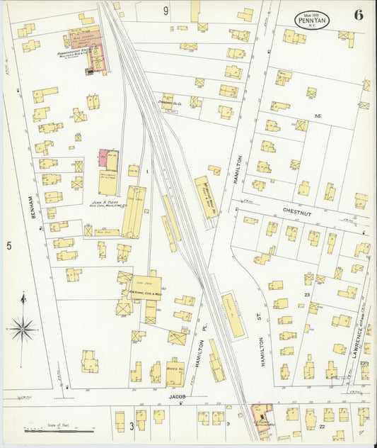Sanborn Fire Insurance Map from Penn Yan, Yates County, New York (1909), Sheet #0006 - Historic Sanborn Fire Insurance Map Print, vintage old map wall art, antique decor, genealogy gift, New York New York map
