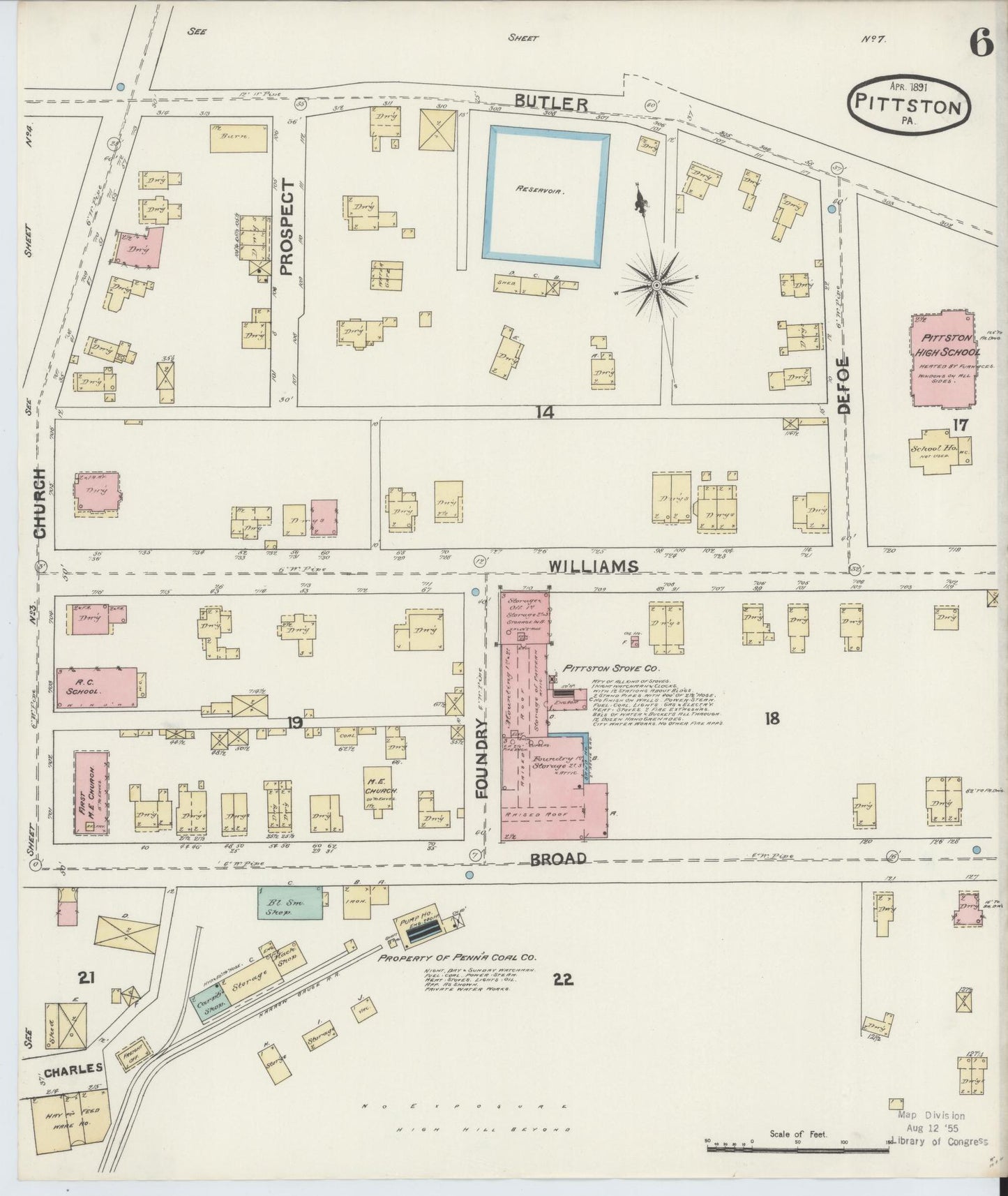 Sanborn Fire Insurance Map from Pittston, Luzerne County, Pennsylvania (1891), Sheet #0006 - Complete Map Set gallery image, historic Sanborn map, vintage wall art, Pennsylvania Pennsylvania