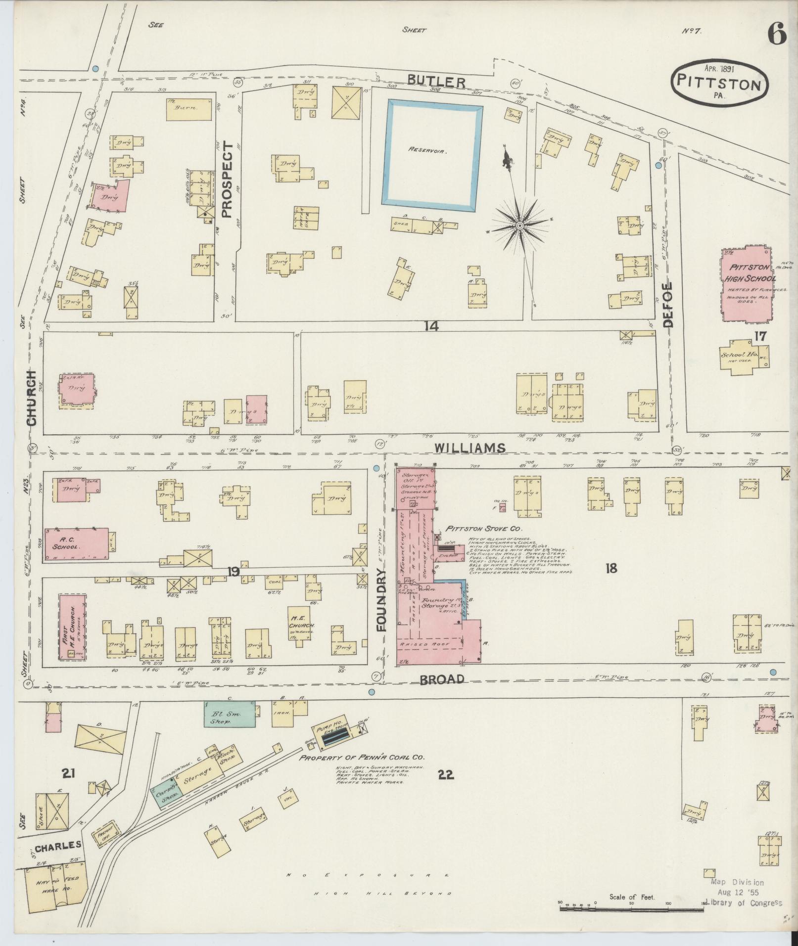 Sanborn Fire Insurance Map from Pittston, Luzerne County, Pennsylvania (1891), Sheet #0006 - Complete Map Set gallery image, historic Sanborn map, vintage wall art, Pennsylvania Pennsylvania