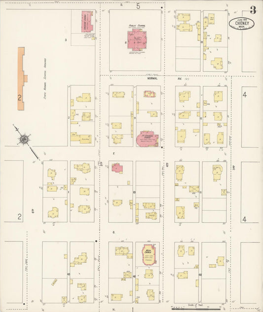 Sanborn Fire Insurance Map from Cheney, Spokane County, Washington (1916), Sheet #0003 - Historic Sanborn Fire Insurance Map Print, vintage old map wall art, antique decor, genealogy gift, Washington Washington map