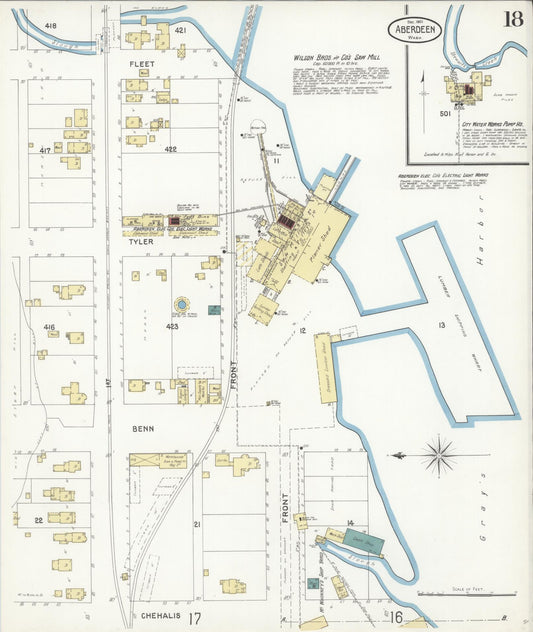 Sanborn Fire Insurance Map from Aberdeen, Grays Harbor County, Washington (1901), Sheet #0018 - Historic Sanborn Fire Insurance Map Print, vintage old map wall art, antique decor, genealogy gift, Washington Washington map