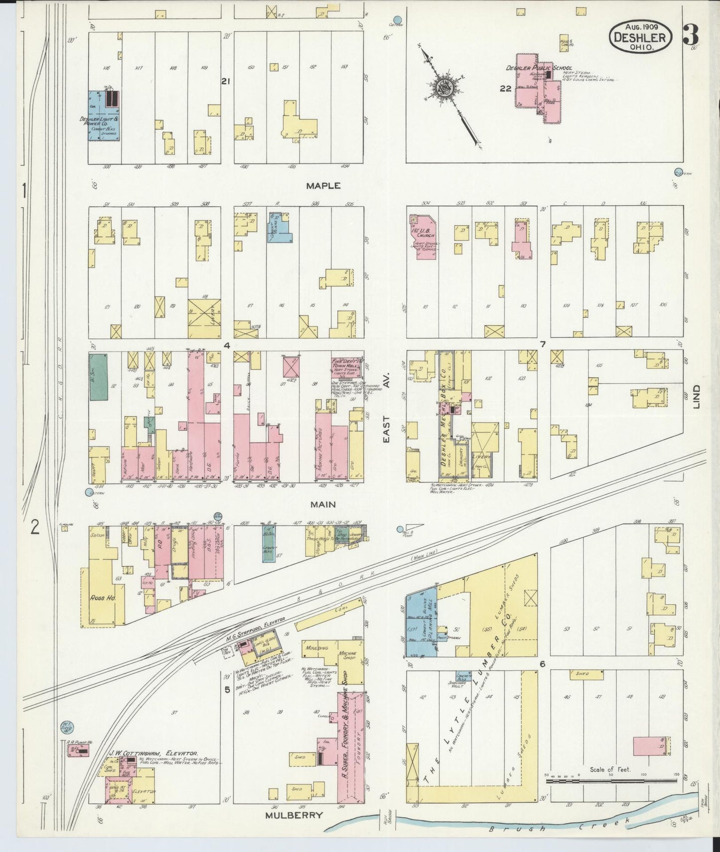 Sanborn Fire Insurance Map from Deshler, Henry County, Ohio (1909), Sheet #0003 - Historic Sanborn Fire Insurance Map Print, vintage old map wall art, antique decor, genealogy gift, Ohio Ohio map
