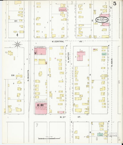 Sanborn Fire Insurance Map from Wichita, Sedgwick County, Kansas (1892), Sheet #0005 - Complete Map Set gallery image, historic Sanborn map, vintage wall art, Kansas Kansas