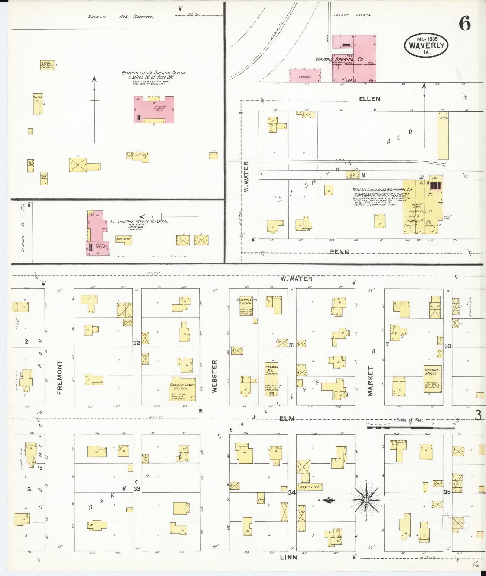 Sanborn Fire Insurance Map from Waverly, Bremer County, Iowa (1905), Sheet #0006 - Historic Sanborn Fire Insurance Map Print
