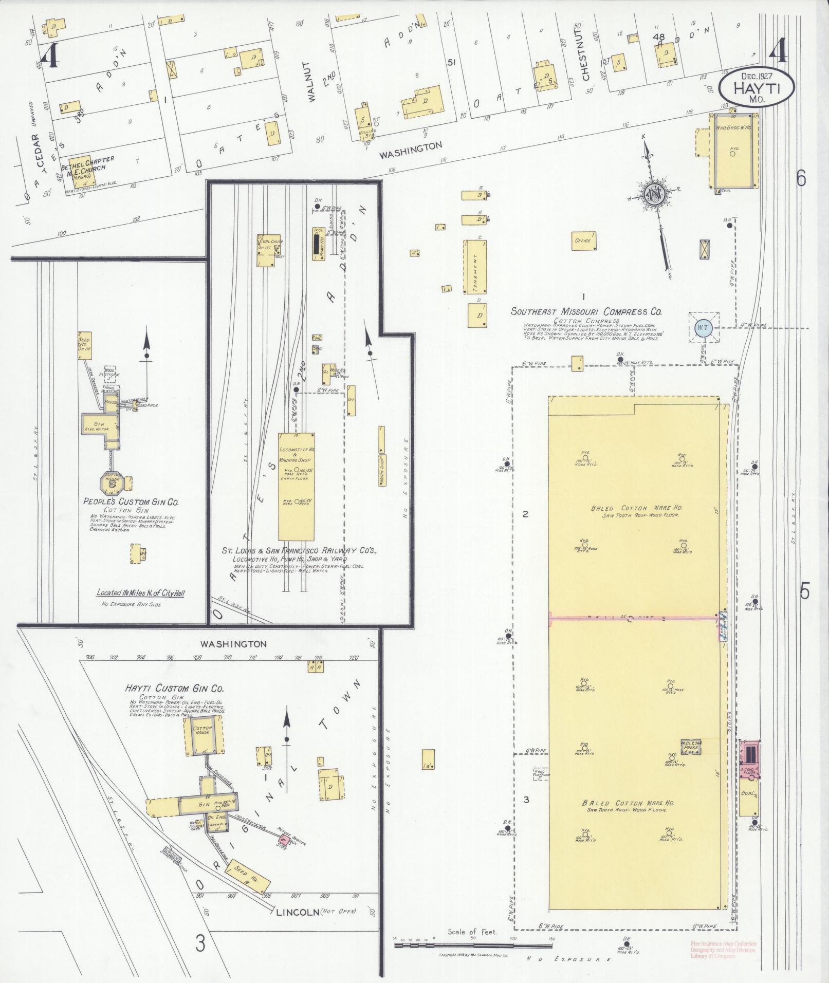 Sanborn Fire Insurance Map from Hayti, Pemiscot County, Missouri (1927), Sheet #0004 - Historic Sanborn Fire Insurance Map Print, vintage old map wall art, antique decor, genealogy gift, Missouri Missouri map