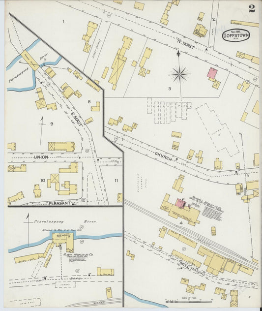 Sanborn Fire Insurance Map from Goffstown, Hillsborough County, New Hampshire (1892), Sheet #0002 - Historic Sanborn Fire Insurance Map Print, vintage old map wall art, antique decor, genealogy gift, New Hampshire New Hampshire map