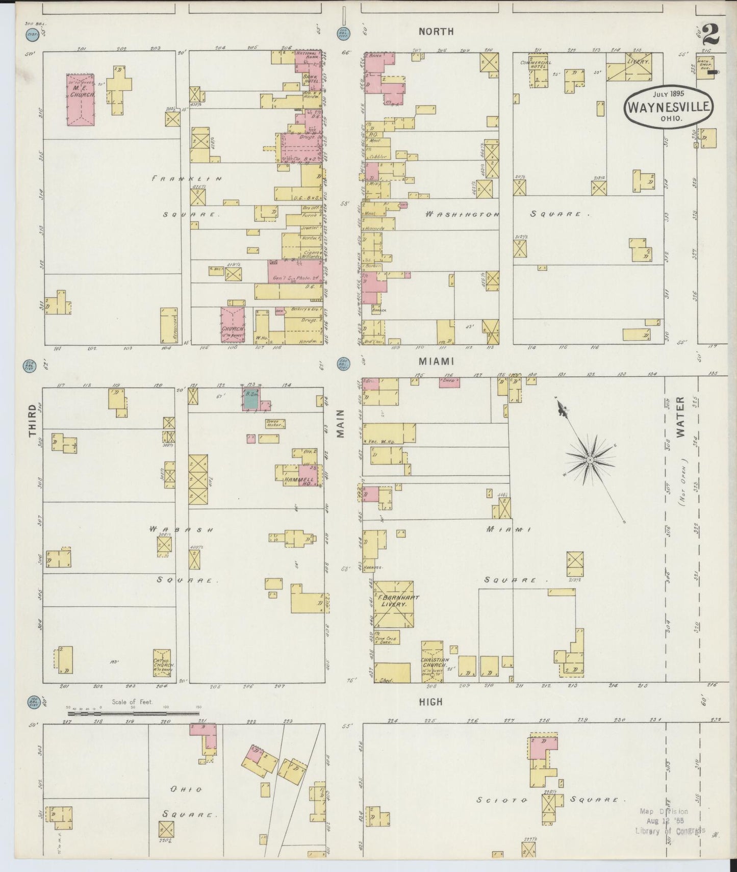 Sanborn Fire Insurance Map from Waynesville, Warren County, Ohio (1895), Sheet #0002 - Complete Map Set gallery image, historic Sanborn map, vintage wall art, Ohio Ohio