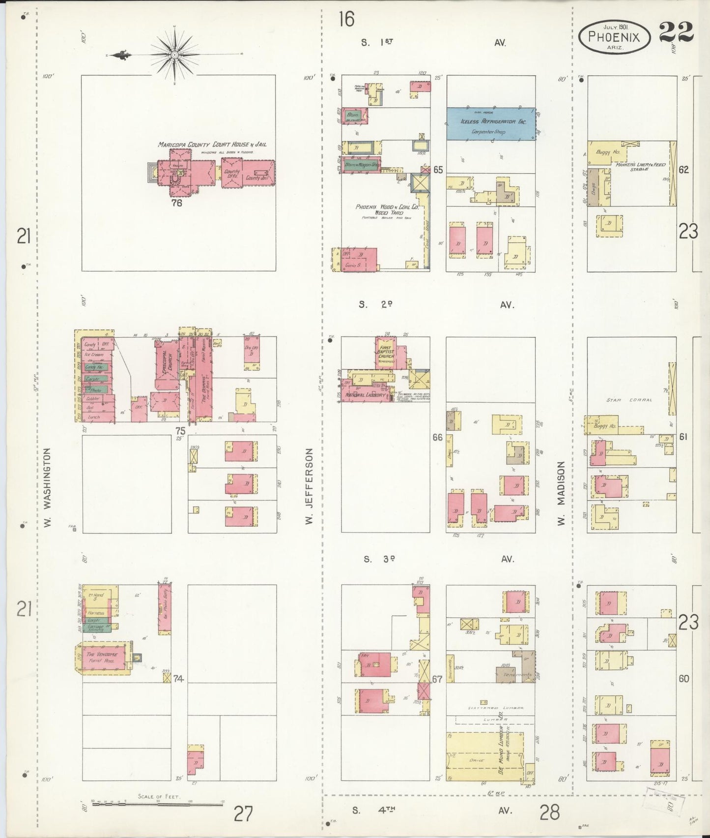 Sanborn Fire Insurance Map from Phoenix, Maricopa County, Arizona (1901), Sheet #0022 - Complete Map Set gallery image, historic Sanborn map, vintage wall art, Arizona Arizona