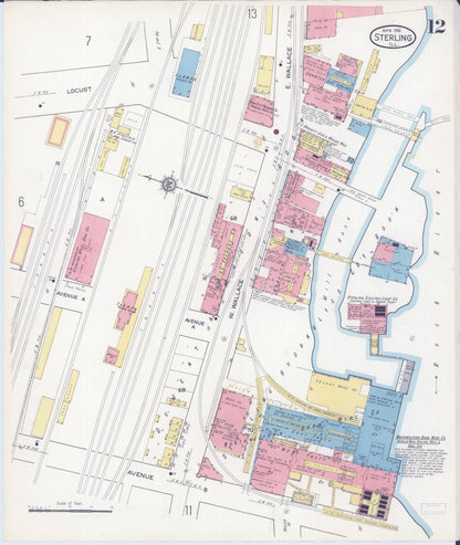 Sanborn Fire Insurance Map from Sterling, Whiteside County, Illinois (1916), Sheet #0012 - Historic Sanborn Fire Insurance Map Print, vintage old map wall art, antique decor, genealogy gift, Illinois Illinois map