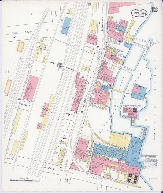 Sanborn Fire Insurance Map from Sterling, Whiteside County, Illinois (1916), Sheet #0012 - Historic Sanborn Fire Insurance Map Print, vintage old map wall art, antique decor, genealogy gift, Illinois Illinois map