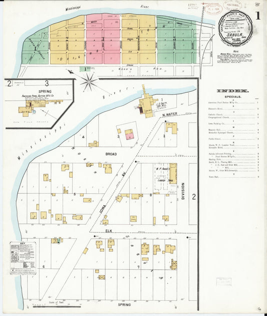 Sanborn Fire Insurance Map from Sabula, Jackson County, Iowa (1899), Sheet #0001 - Historic Sanborn Fire Insurance Map Print, vintage old map wall art