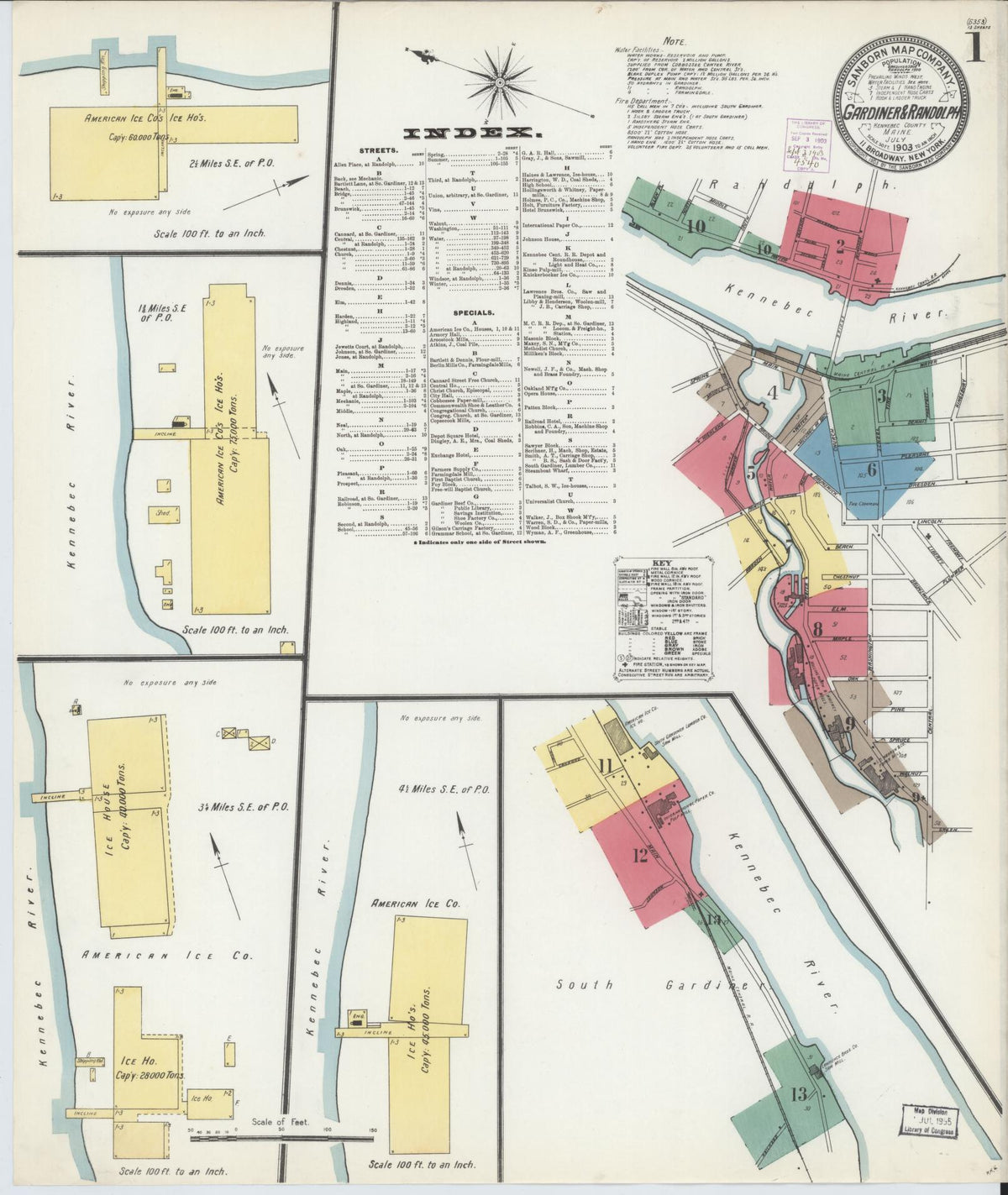 Sanborn Fire Insurance Map from Gardiner, Kennebec County, Maine (1903), Sheet #0001 - Complete Map Set gallery image, historic Sanborn map, vintage wall art, Maine Maine