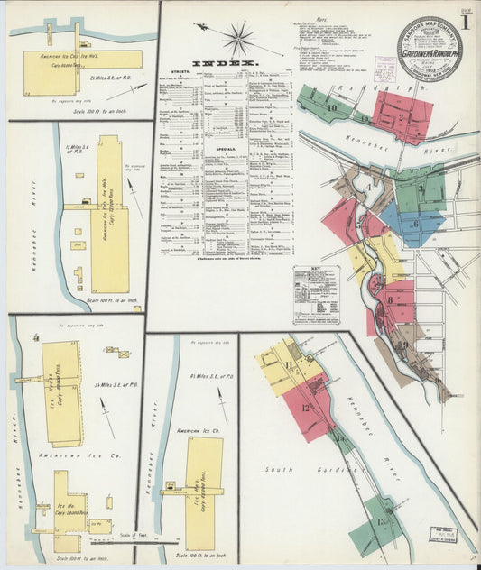 Sanborn Fire Insurance Map from Gardiner, Kennebec County, Maine (1903), Sheet #0001 - Complete Map Set gallery image, historic Sanborn map, vintage wall art, Maine Maine
