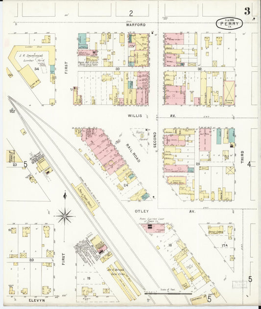 Sanborn Fire Insurance Map from Perry, Dallas County, Iowa (1896), Sheet #0003 - Historic Sanborn Fire Insurance Map Print, vintage old map wall art