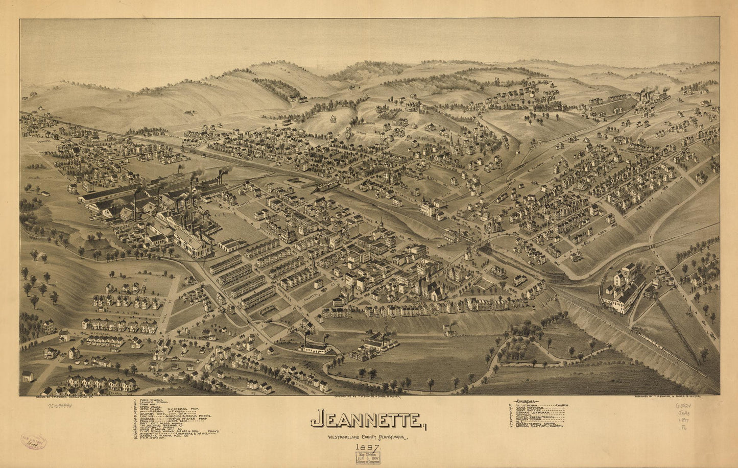 Jeannette, Westmoreland County, Pennsylvania, 1897. (1897) – Historic Bird’s-Eye View Panorama Print