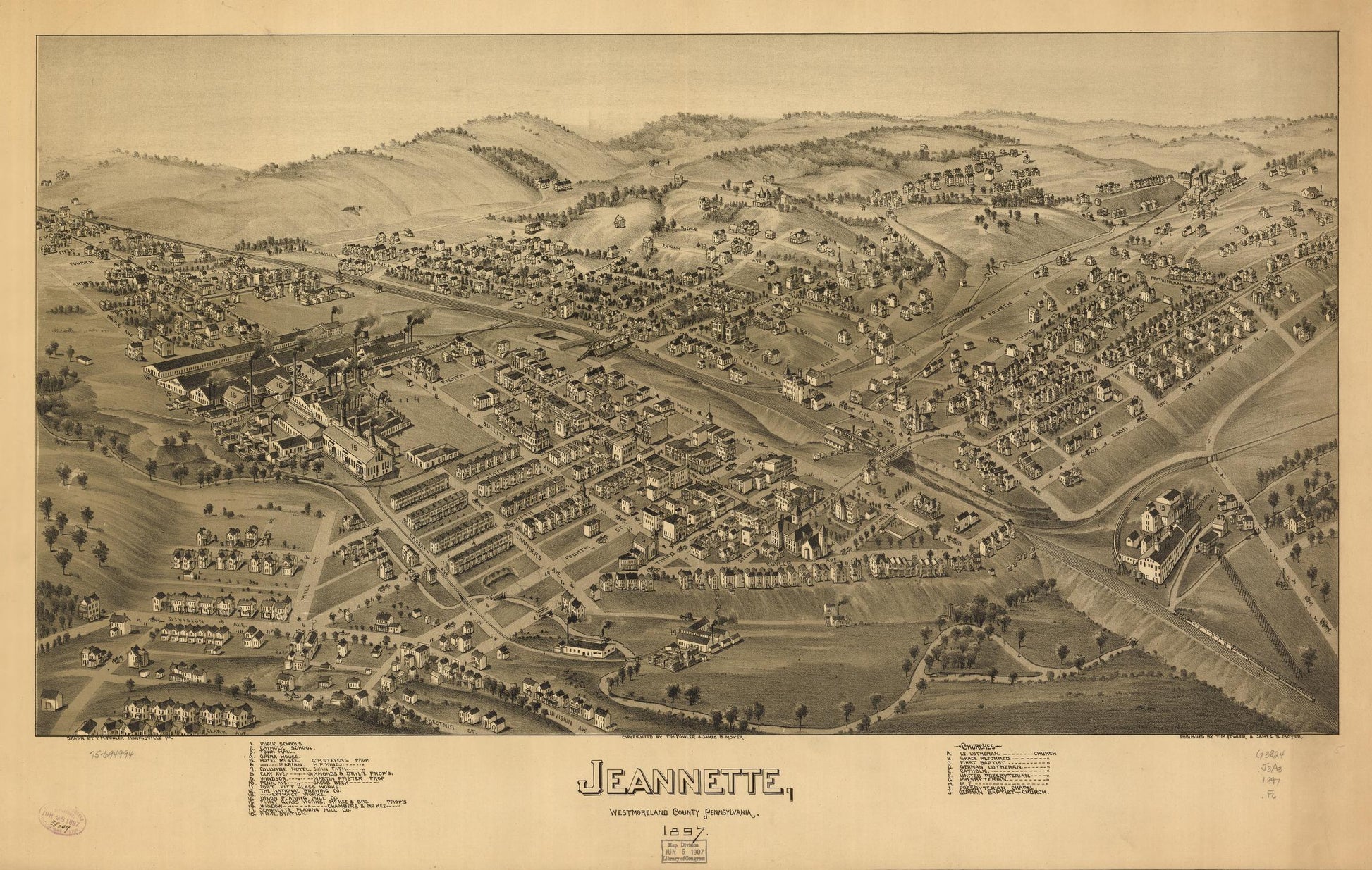 Jeannette, Westmoreland County, Pennsylvania, 1897. (1897) – Historic Bird’s-Eye View Panorama Print