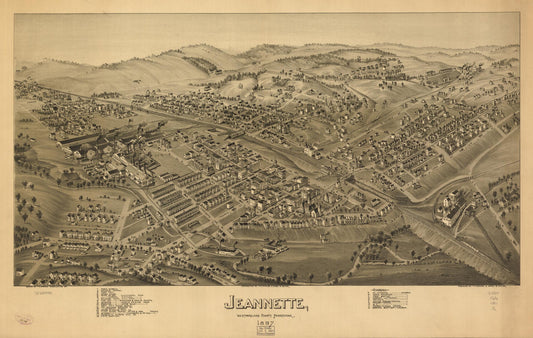 Jeannette, Westmoreland County, Pennsylvania, 1897. (1897) – Historic Bird’s-Eye View Panorama Print