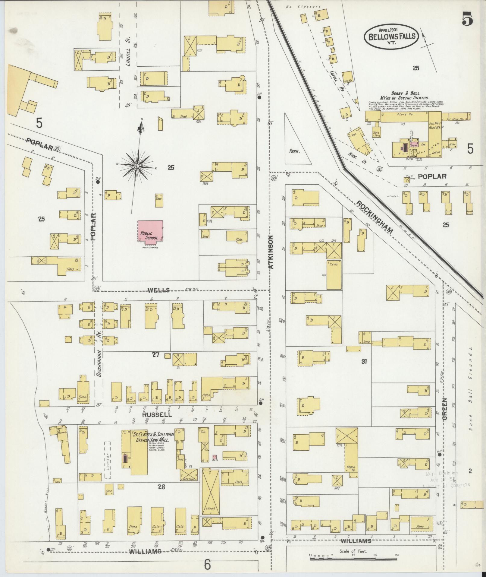 Sanborn Fire Insurance Map from Bellows Falls, Windham County, Vermont (1901), Sheet #0005 - Complete Map Set gallery image, historic Sanborn map, vintage wall art, Vermont Vermont