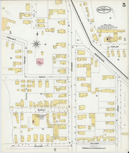 Sanborn Fire Insurance Map from Bellows Falls, Windham County, Vermont (1901), Sheet #0005 - Complete Map Set gallery image, historic Sanborn map, vintage wall art, Vermont Vermont