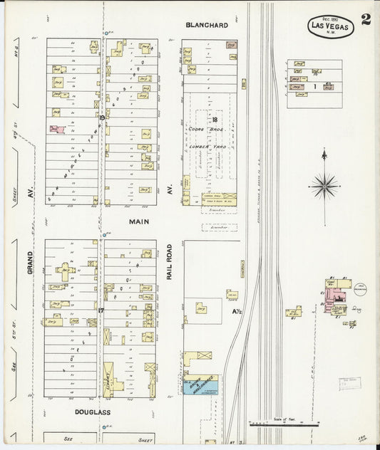 Sanborn Fire Insurance Map from Las Vegas, San Miguel County, New Mexico (1890), Sheet #0002 - Historic Sanborn Fire Insurance Map Print, vintage old map wall art, antique decor, genealogy gift, New Mexico New Mexico map