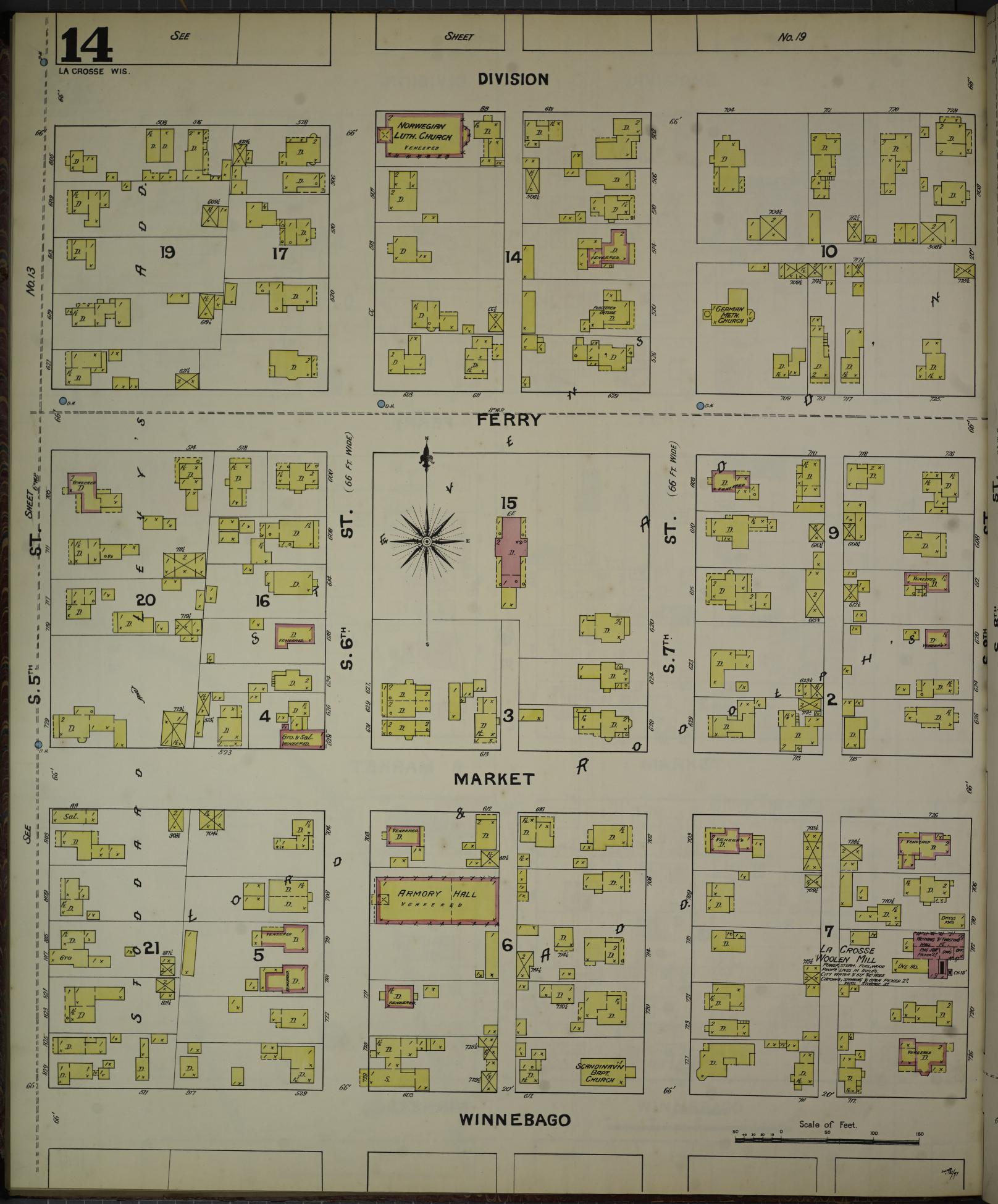 Sanborn Fire Insurance Map from La Crosse, La Crosse County, Wisconsin (1891), Sheet #0014 - Historic Sanborn Fire Insurance Map Print, vintage old map wall art, antique decor, genealogy gift, Wisconsin Wisconsin map