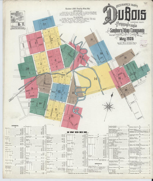 Sanborn Fire Insurance Map from Du Bois, Clearfield County, Pennsylvania (1906), Sheet #0001 - Historic Sanborn Fire Insurance Map Print, vintage old map wall art, antique decor, genealogy gift, Pennsylvania Pennsylvania map