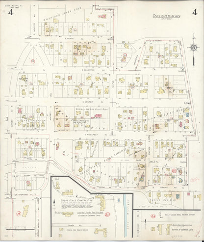 Sanborn Fire Insurance Map from Lake Bluff, Lake County, Illinois (1944), Sheet #0004 - Historic Sanborn Fire Insurance Map Print, vintage old map wall art, antique decor, genealogy gift, Illinois Illinois map