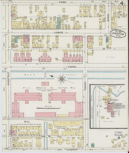 Sanborn Fire Insurance Map from Lewiston, Androscoggin County, Maine (1886), Sheet #0004 - Complete Map Set gallery image, historic Sanborn map, vintage wall art, Maine Maine