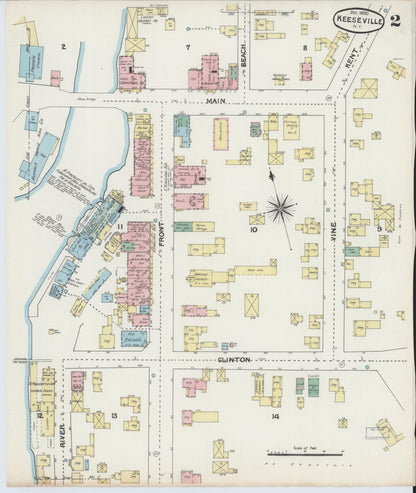 Sanborn Fire Insurance Map from Keeseville, Essex County, New York (1890), Sheet #0002 - Historic Sanborn Fire Insurance Map Print, vintage old map wall art, antique decor, genealogy gift, New York New York map