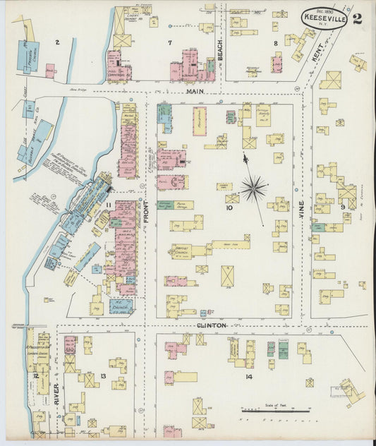 Sanborn Fire Insurance Map from Keeseville, Essex County, New York (1890), Sheet #0002 - Historic Sanborn Fire Insurance Map Print, vintage old map wall art, antique decor, genealogy gift, New York New York map