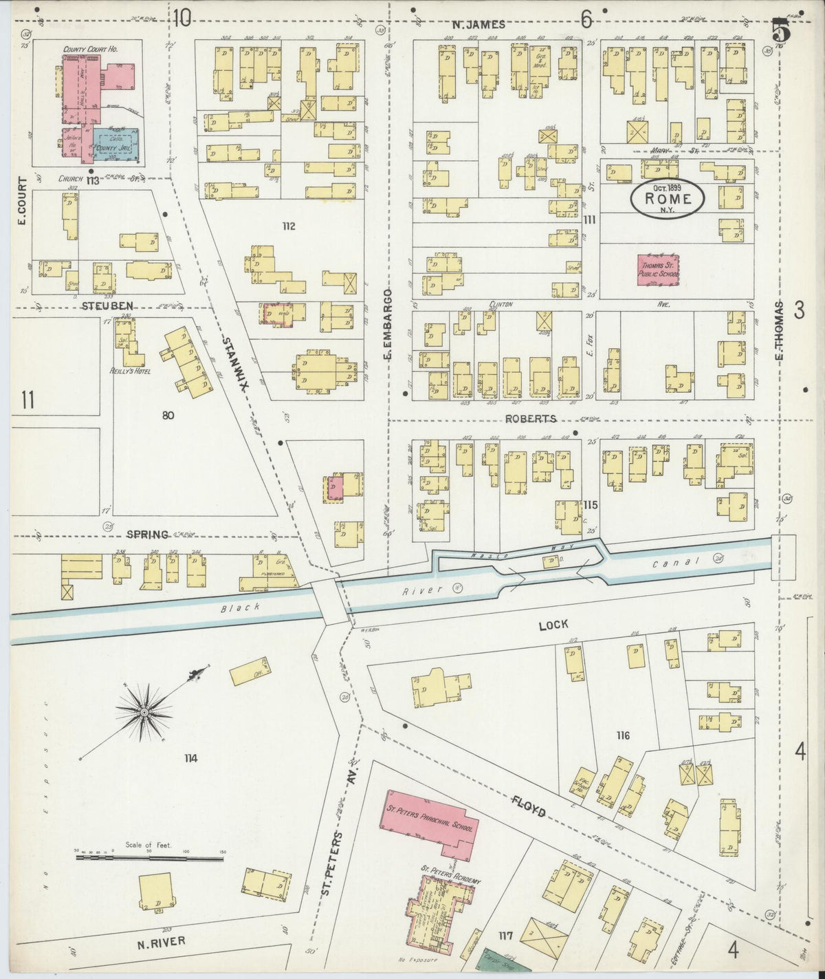 Sanborn Fire Insurance Map from Rome, Oneida County, New York (1899), Sheet #0005 - Complete Map Set gallery image, historic Sanborn map, vintage wall art, New York New York