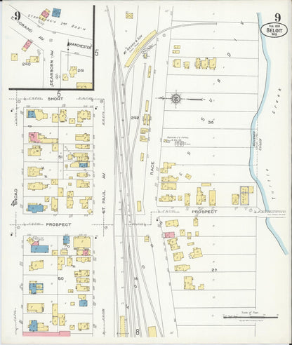Sanborn Fire Insurance Map from Beloit, Rock County, Wisconsin (1926), Sheet #0009 - Historic Sanborn Fire Insurance Map Print, vintage old map wall art, antique decor, genealogy gift, Wisconsin Wisconsin map
