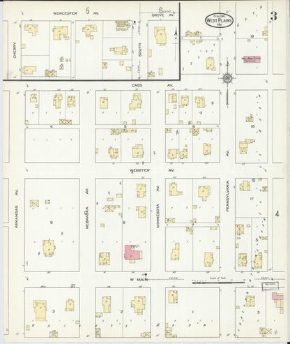 Sanborn Fire Insurance Map from West Plains, Howell County, Missouri (1914), Sheet #0003 - Complete Map Set gallery image, historic Sanborn map, vintage wall art, Missouri Missouri