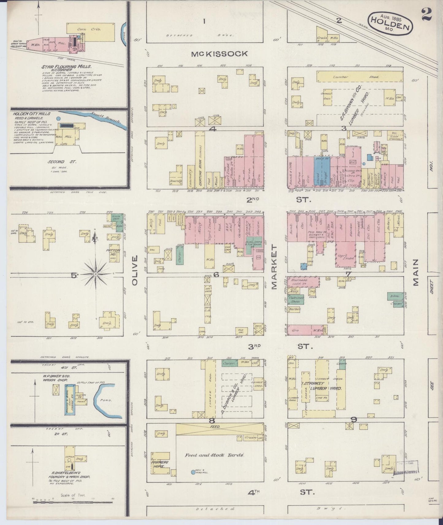 Sanborn Fire Insurance Map from Holden, Johnson County, Missouri (1885), Sheet #0002 - Historic Sanborn Fire Insurance Map Print, vintage old map wall art, antique decor, genealogy gift, Missouri Missouri map