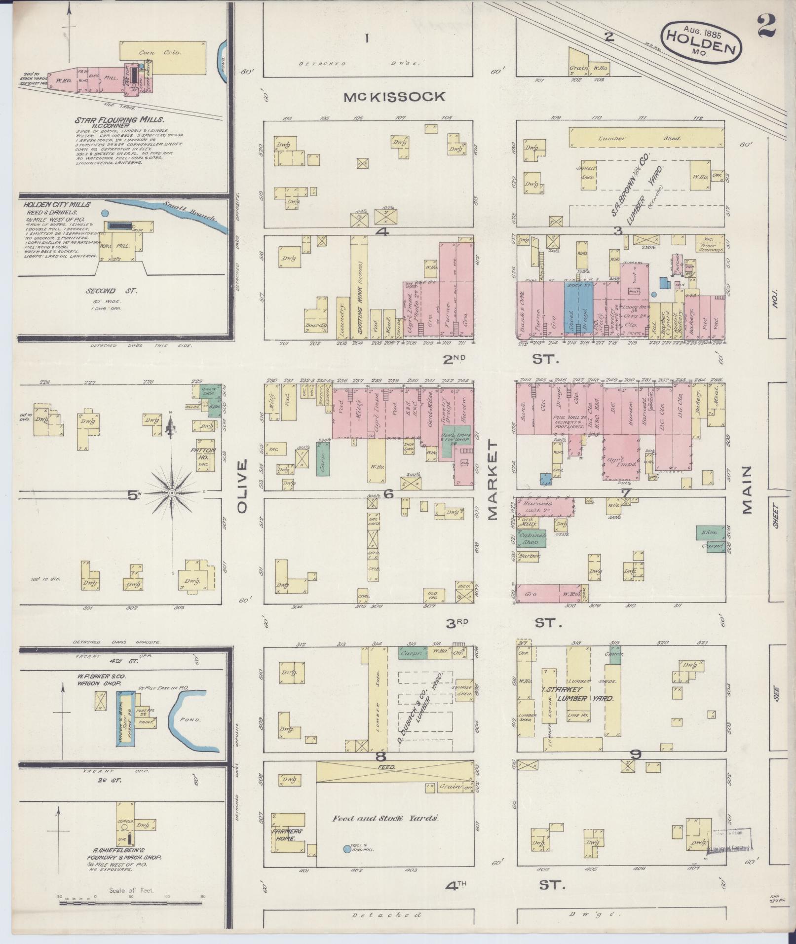 Sanborn Fire Insurance Map from Holden, Johnson County, Missouri (1885), Sheet #0002 - Historic Sanborn Fire Insurance Map Print, vintage old map wall art, antique decor, genealogy gift, Missouri Missouri map