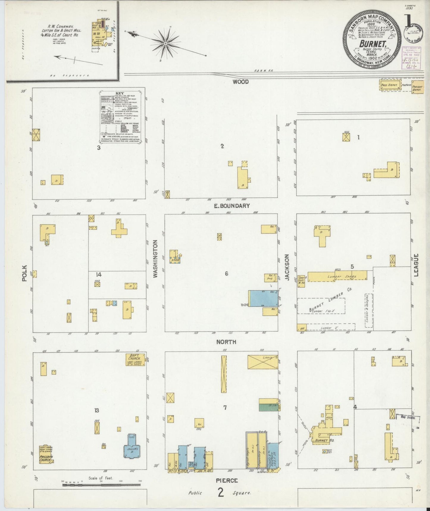 Sanborn Fire Insurance Map from Burnet, Burnet County, Texas. (1902) – Historic Sanborn Fire Insurance Map Print