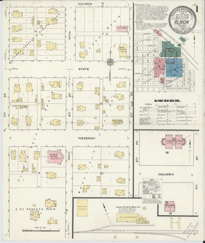 Sanborn Fire Insurance Map from Albion, Boone County, Nebraska (1909), Sheet #0001 - Complete Map Set gallery image, historic Sanborn map, vintage wall art, Nebraska Nebraska