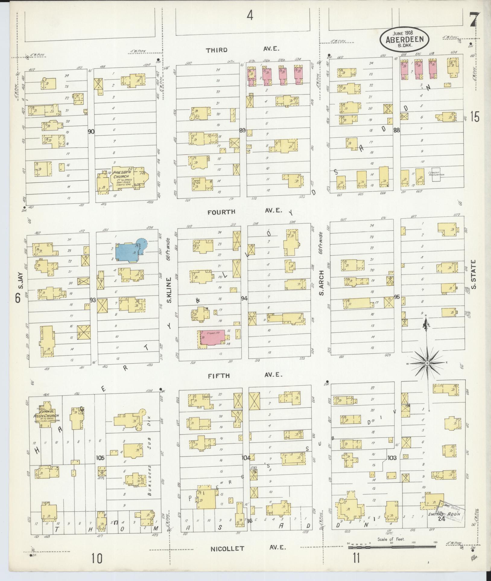 Sanborn Fire Insurance Map from Aberdeen, Brown County, South Dakota (1908), Sheet #0007 - Complete Map Set gallery image, historic Sanborn map, vintage wall art, South Dakota South Dakota