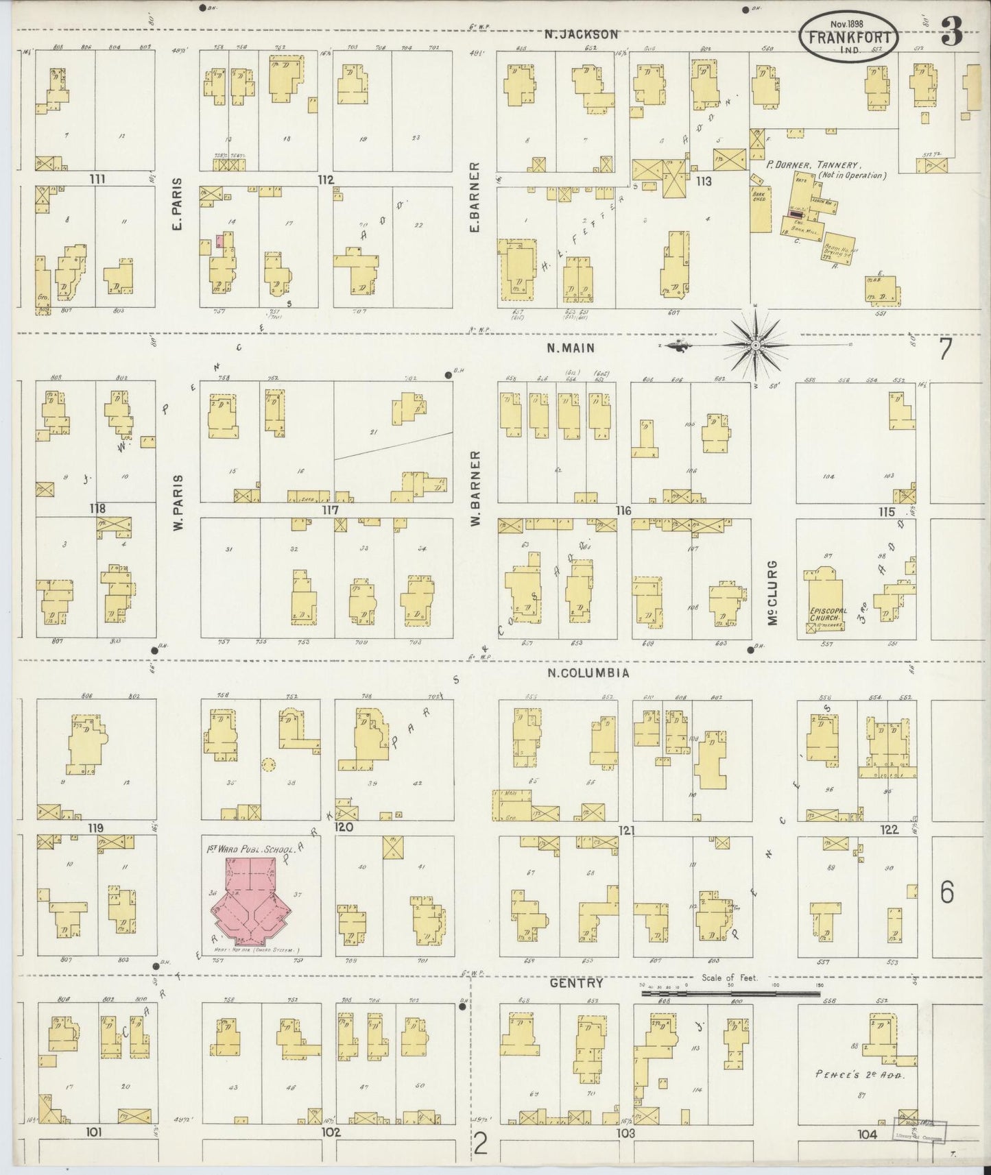 Sanborn Fire Insurance Map from Frankfort, Clinton County, Indiana (1898), Sheet #0003 - Historic Sanborn Fire Insurance Map Print, vintage old map wall art, antique decor, genealogy gift, Indiana Indiana map