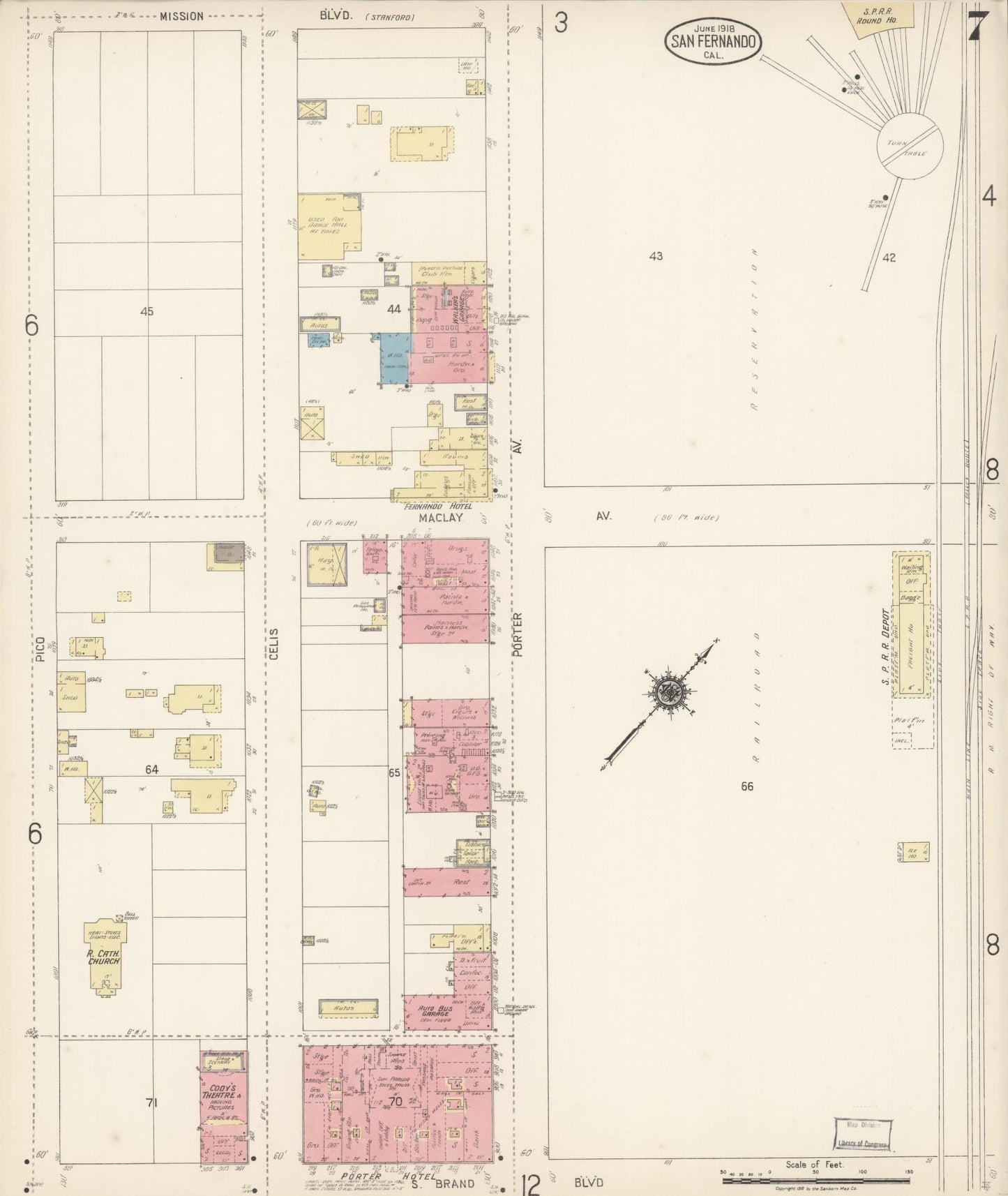 Sanborn Fire Insurance Map from San Fernando, Los Angeles County, California (1918), Sheet #0007 - Complete Map Set gallery image, historic Sanborn map, vintage wall art, California California