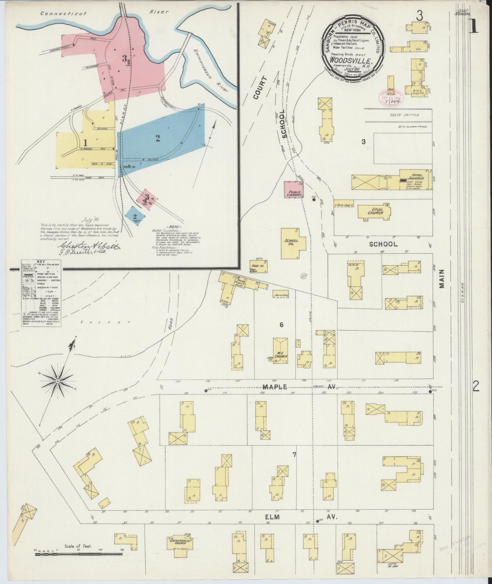 Sanborn Fire Insurance Map from Woodsville, Grafton County, New Hampshire (1896), Sheet #0001 - Complete Map Set gallery image, historic Sanborn map, vintage wall art, New Hampshire New Hampshire