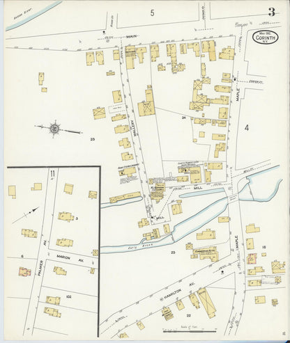 Sanborn Fire Insurance Map from Corinth, Saratoga County, New York (1912), Sheet #0003 - Historic Sanborn Fire Insurance Map Print, vintage old map wall art, antique decor, genealogy gift, New York New York map