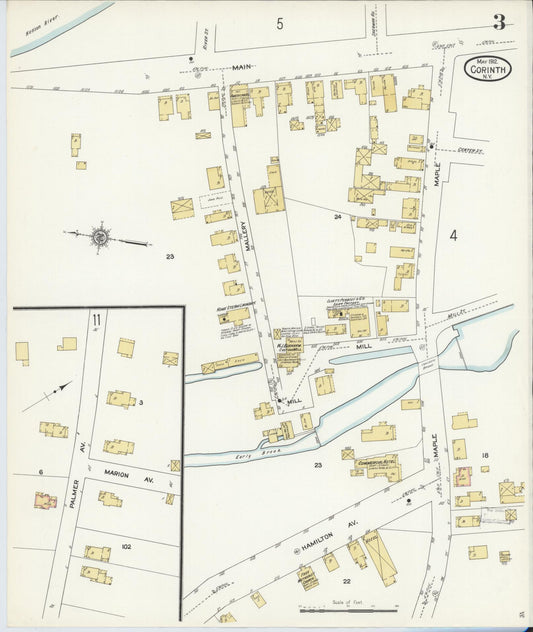 Sanborn Fire Insurance Map from Corinth, Saratoga County, New York (1912), Sheet #0003 - Historic Sanborn Fire Insurance Map Print, vintage old map wall art, antique decor, genealogy gift, New York New York map