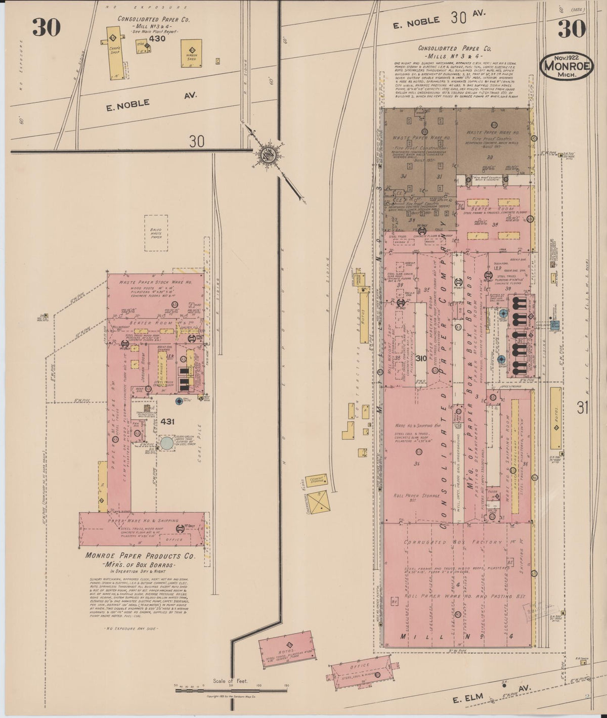 Sanborn Fire Insurance Map from Monroe, Monroe County, Michigan (1922), Sheet #0030 - Historic Sanborn Fire Insurance Map Print, vintage old map wall art, antique decor, genealogy gift, Michigan Michigan map