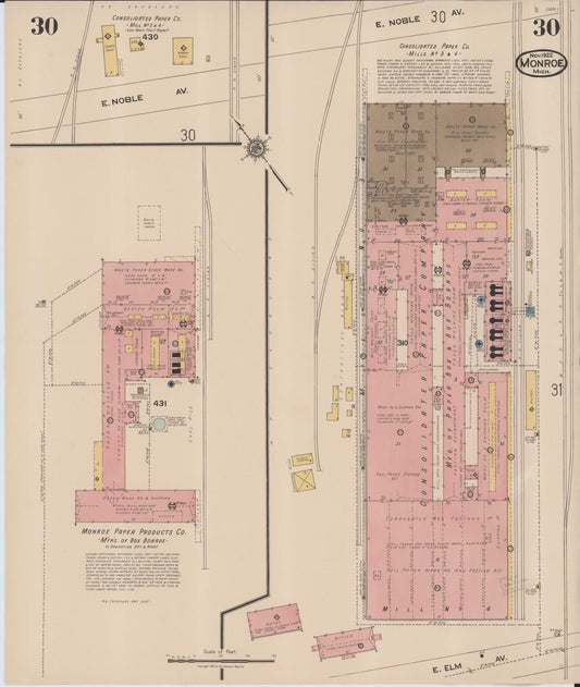 Sanborn Fire Insurance Map from Monroe, Monroe County, Michigan (1922), Sheet #0030 - Historic Sanborn Fire Insurance Map Print, vintage old map wall art, antique decor, genealogy gift, Michigan Michigan map